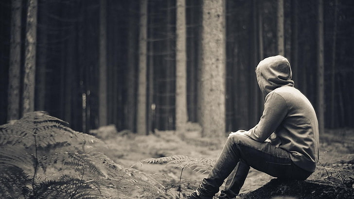 lonely, alone, forest, b&w, life, HD wallpaper
