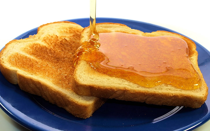 toasted bread and honey, toast, bread, honey, HD wallpaper