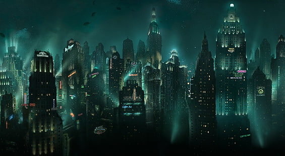BioShock Rapture, здания черной башни, Игры, BioShock, Город, Подводный мир, Восхищение, HD обои HD wallpaper