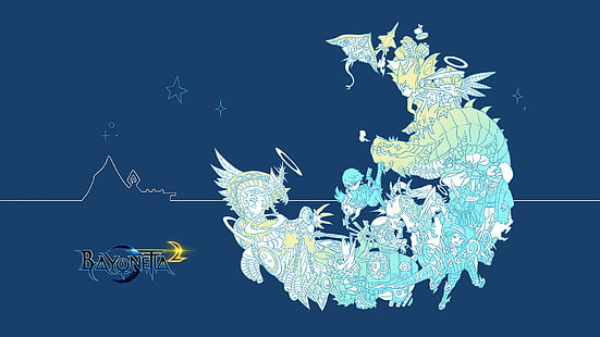 Anime, einfacher, blauer Hintergrund, Videospiele, Bayonetta 2, HD-Hintergrundbild HD wallpaper