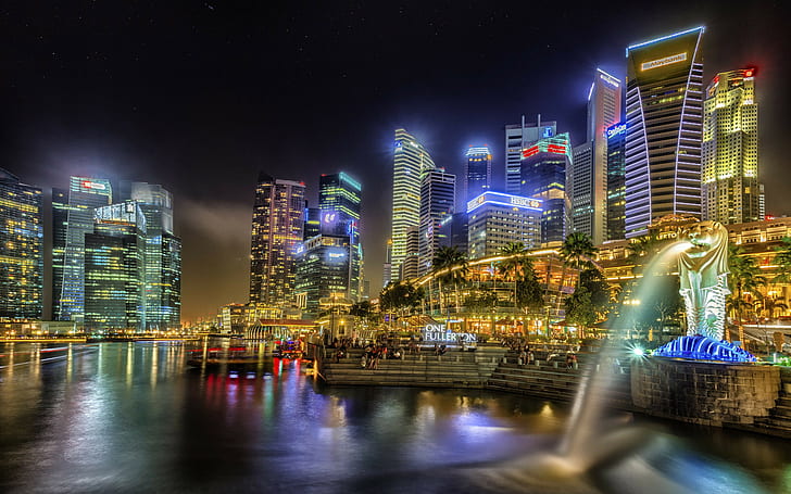 singapore, sztuczne drzewa tła, oświetlenie, dekoracja, miasto, Pobierz 3840x2400 singapore, Tapety HD