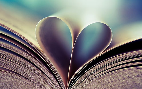 selective focus photo of opened book, book, leaves, page, heart, HD wallpaper HD wallpaper