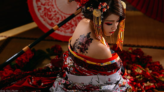 Mujeres, geisha, sombrilla, mujer, Fondo de pantalla HD HD wallpaper