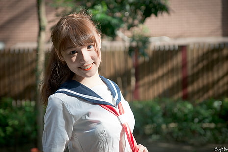 เอเชียภาพผู้หญิงชุดนักเรียนยิ้มคอสเพลย์, วอลล์เปเปอร์ HD HD wallpaper