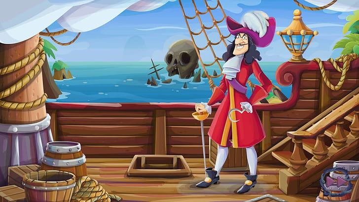 Ship Of Captain Hook Cartoon Cartoon Peter Pan Disney Wallpaper Hd 1920 × 1080, HD тапет