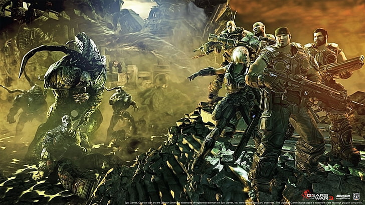 Metal Gear wallpaper screengrab, savaş dişlileri, karakterler, askerler, canavarlar, silah, marcus fenix, anya stroud, HD masaüstü duvar kağıdı