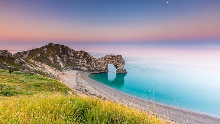 갈색 암석, 풍경, Durdle Door (영국), 쥬라기 해안 (영국), 해안, 바다, 바위, HD 배경 화면