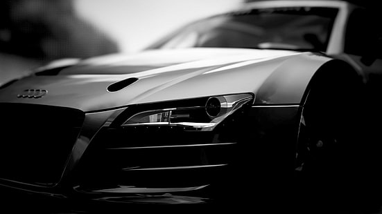 черен автомобил Audi, автомобил, Audi, монохромен, HD тапет HD wallpaper