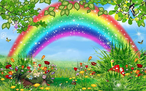 flowers with rainbow illustration, Movie, Tinker Bell, HD wallpaper HD wallpaper