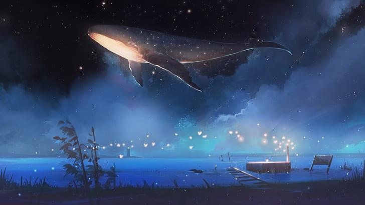 Anime, Original, Fantasy, Whale, HD wallpaper