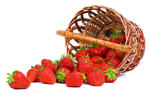 bunch of strawberries with basket, strawberry, food, basket, berries, HD wallpaper HD wallpaper