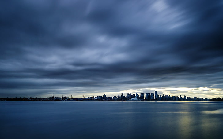 zbiornik wodny, miasto, Vancouver, niebo, pejzaż miejski, Tapety HD