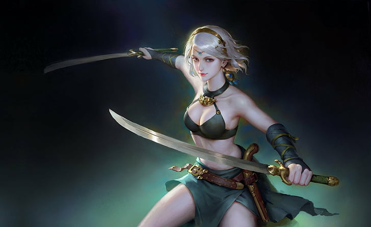 Fantasy, Women Warrior, Girl, Sword, White Hair, Woman Warrior, HD tapet