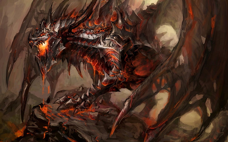 Yu-Gi-Oh! Red-eyes black dragon wallpaper, dragon, fantasy art,  World of Warcraft, Deathwing, HD wallpaper