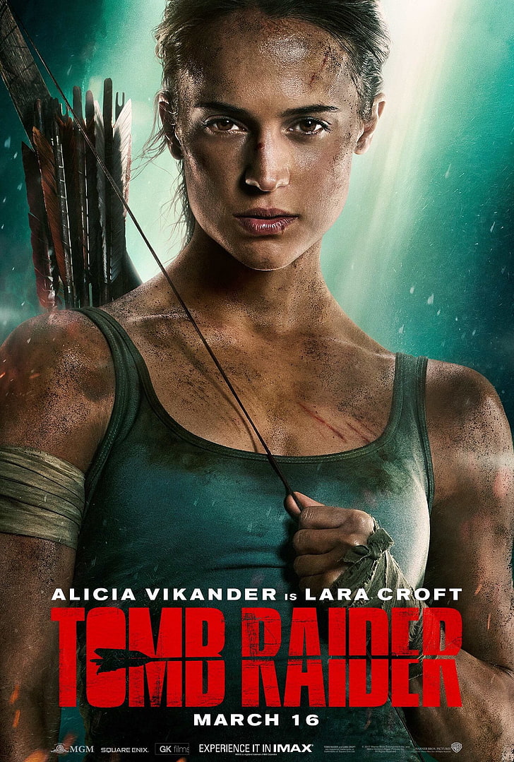 Schermata di Tomb Raider, Tomb Raider 2018, Alicia Vikander, Tomb Raider, Lara Croft, film, arco, donne, Arrow, Sfondo HD, sfondo telefono