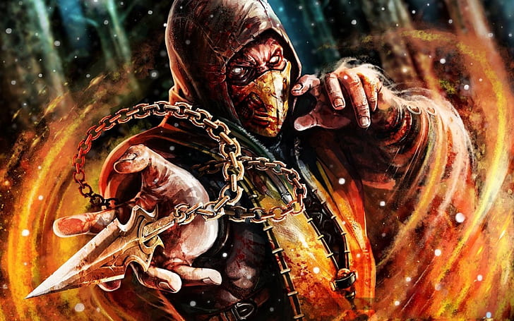 Скорпион Mortal Kombat X, скорпион из иллюстрации Motal Kombat, Mortal Kombat X, HD обои