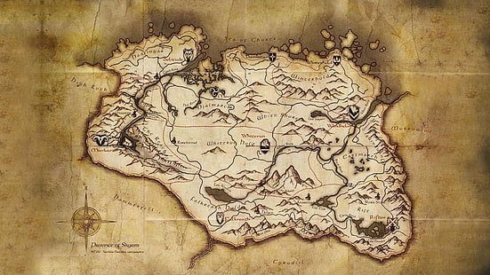 kahverengi harita, Elder Scrolls V: Skyrim, harita, video oyunları, HD masaüstü duvar kağıdı HD wallpaper
