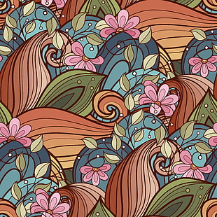 여러 가지 빛깔의 꽃 장식, 꽃, 패턴, 잎, 화려한, HD 배경 화면 HD wallpaper