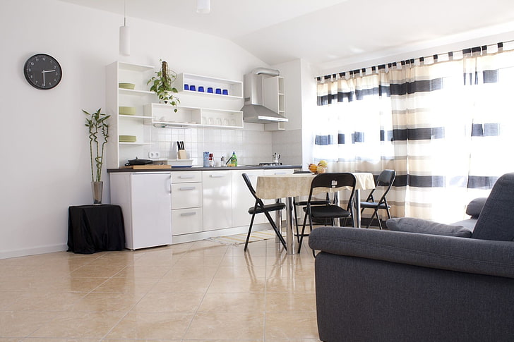 бял кухненски шкаф, модерен, кухня, интериор, интериорен дизайн, на закрито, HD тапет