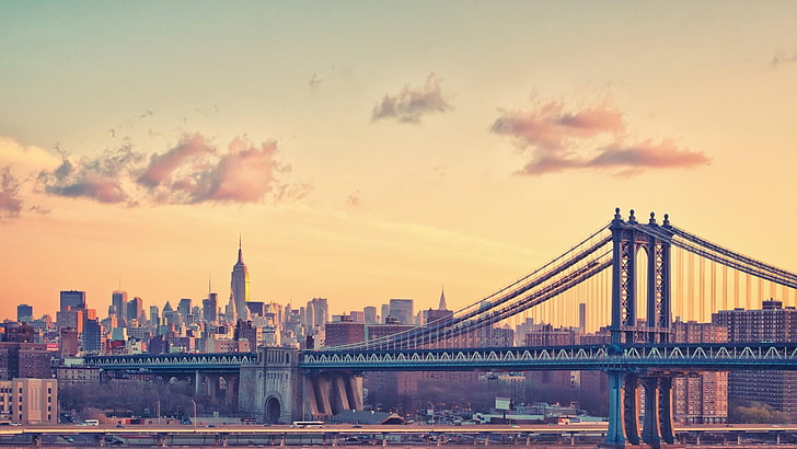 Puente de Manhattan, Manhattan, puente, cielo, nubes, ciudad, Fondo de pantalla HD