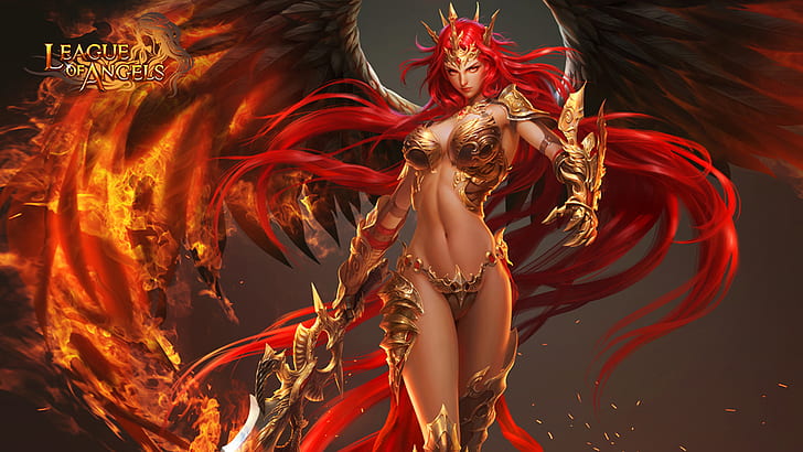 League-Of-Angel-Mikaela-girl-red hair-fantasy-angel-warrior-game loa HD Wallpaper-1920 × 1080, Fond d'écran HD
