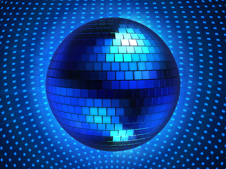 blaue Disco-Kugel, blau, Rendering, Grafiken, Ball, Disco, HD-Hintergrundbild