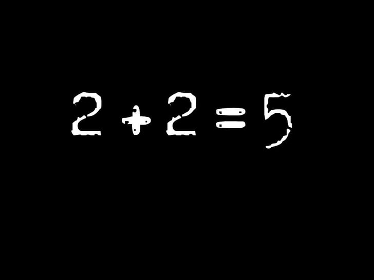 czarne tło z nakładką tekstową 2 + 2 = 5, Humor, Śmieszne, Matematyka, Tapety HD