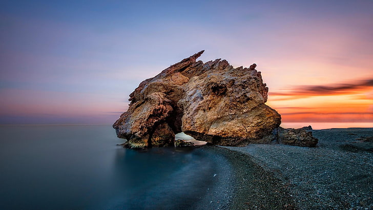formación rocosa marrón, paisaje, roca elefante (inglaterra), rocas, costa, mar, Fondo de pantalla HD