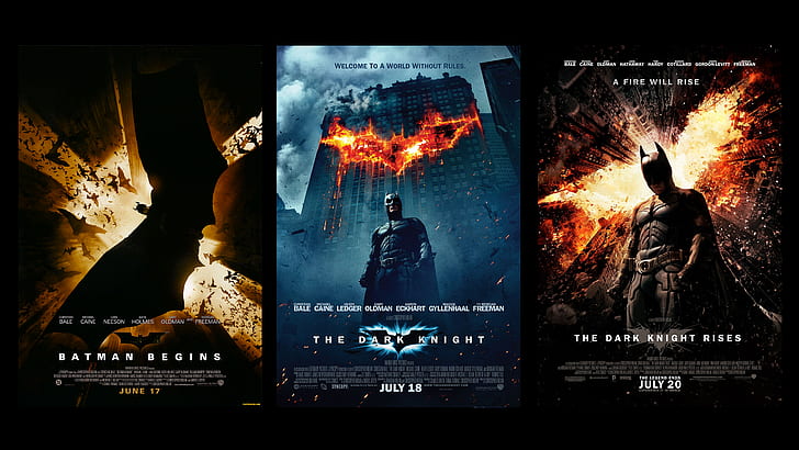 Batman, Batman Begins, The Dark Knight, The Dark Knight Rises, Trilogy, HD wallpaper