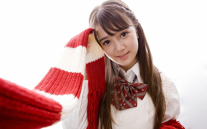 Смазливая Oku Manami с шарфом, с, милый, манами, шарф, знаменитости, HD обои
