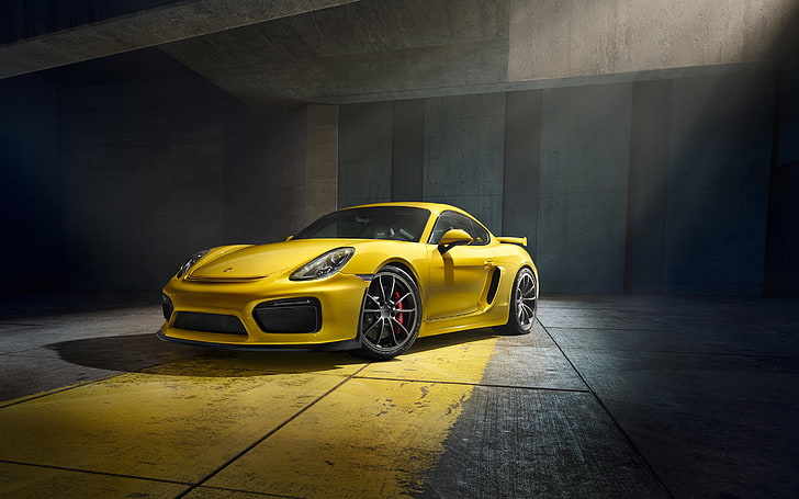 model die-cast mobil kuning dan hitam, mobil, Porsche Cayman GT4, Wallpaper HD