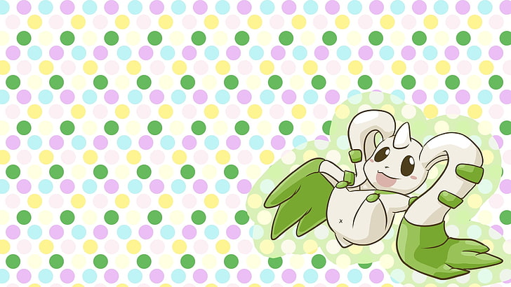 white and green abstract painting, terriermon, Digimon Adventure, imalune, polka dots, HD wallpaper