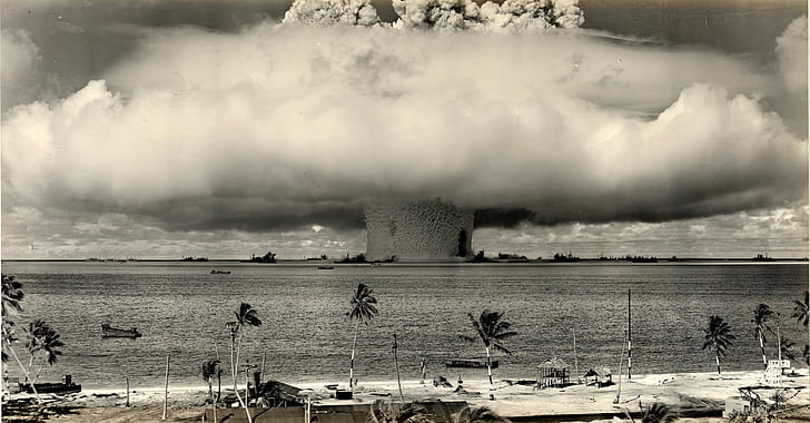 Nuclear, havaí, monocromático, nuvem cogumelo, nuclear, havaí, monocromático, nuvem cogumelo, HD papel de parede