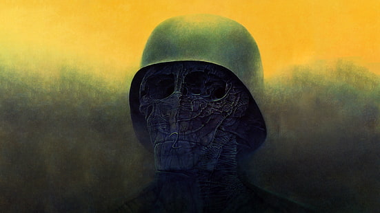 Здзислав Бексиньски, фантастический реализм, жуткий, сюрреалистический, темный, война, HD обои HD wallpaper