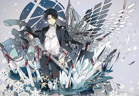 Schwarzhaarige männliche Figur mit Schwerttapete, Anime, Attack On Titan, Levi Ackerman, Shingeki No Kyojin, HD-Hintergrundbild HD wallpaper