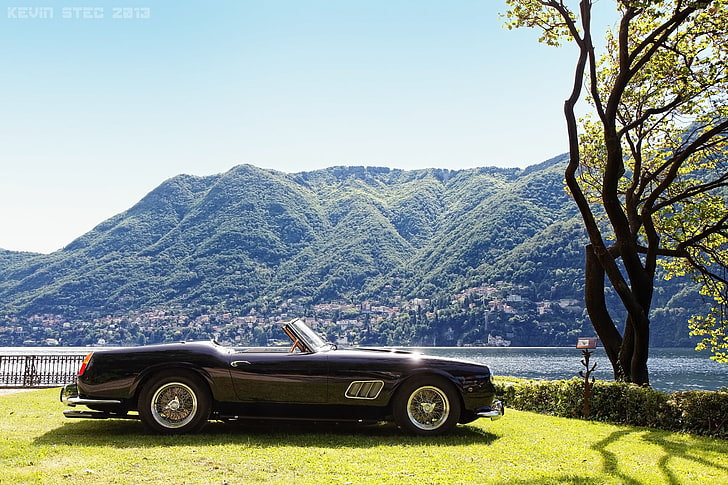 Black convertible coupe, mountains, retro, tree, Italy, classic, lawn,  California, HD wallpaper | Wallpaperbetter