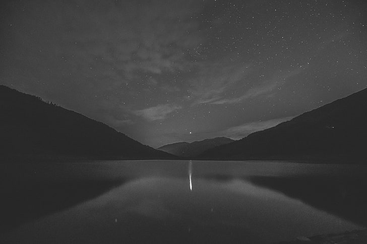 الطبيعة والمياه وضوء القمر أحادية اللون، خلفية HD