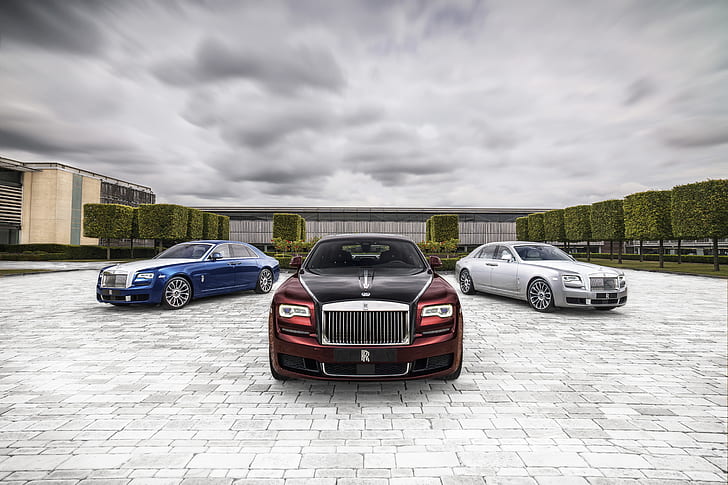 Rolls Royce, Rolls-Royce Ghost, Blaues Auto, Auto, Luxusauto, Rotes Auto, Rolls Royce Ghost, Rolls-Royce, Silbernes Auto, Fahrzeug, HD-Hintergrundbild