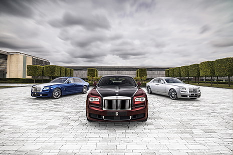 Rolls Royce, Rolls-Royce Ghost, Mobil Biru, Mobil, Mobil Mewah, Mobil Merah, Rolls Royce Ghost, Rolls-Royce, Mobil Perak, Kendaraan, Wallpaper HD HD wallpaper