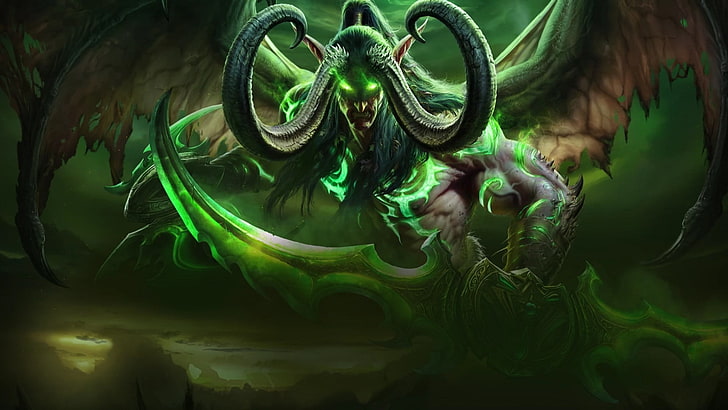 Обои Terror Blade Dota 2, World of Warcraft: Легион, Иллидан Ярость Бури, Глеф, рога демона, HD обои
