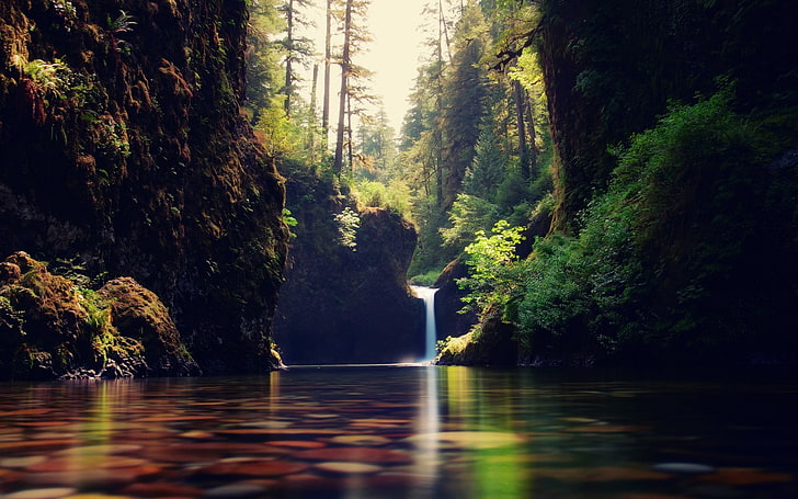Langzeitbelichtung Foto von Gewässer, Wasserfall, HD-Hintergrundbild