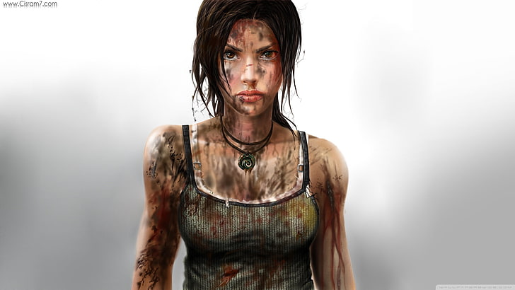 woman illustration, Tomb Raider, drawing, video games, dirty, HD wallpaper