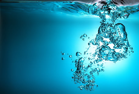 تكوين الماء ، الفقاعات ، الأزرق ، الماء، خلفية HD HD wallpaper