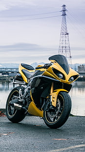 Yamaha Yzf-R1 Żółty rower, żółto-czarny rower sportowy, Motocykle, Yamaha, żółty, Tapety HD HD wallpaper