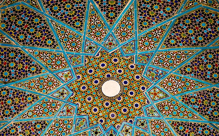 parede de azulejos estrela multicolorida, Irã, Shiraz, HD papel de parede