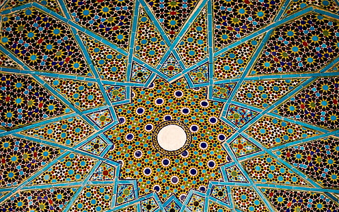Muro de azulejos estrella multicolor, Irán, Shiraz, Fondo de pantalla HD HD wallpaper