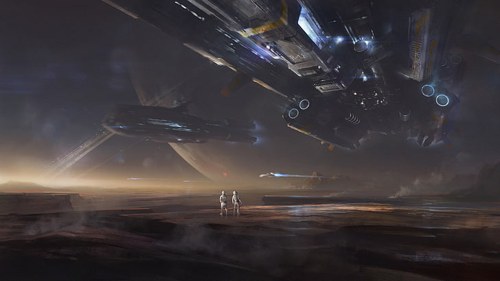 digitale Tapete des schwarzen und grauen Raumfahrzeugs, Raumschiff, Raum, Science Fiction, Grafik, HD-Hintergrundbild