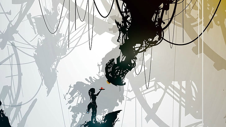siluet ilustrasi wanita, karya seni, video game, Portal (game), Portal 2, Valve Corporation, Laboratorium Bukaan, GLaDOS, kue, Wallpaper HD