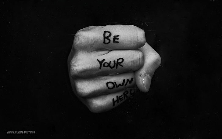 be your own hero fist tattoo, motivational, fists, quote, HD wallpaper
