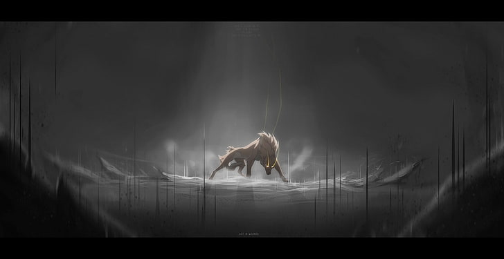 วอลล์เปเปอร์ดิจิตอลสัตว์สีน้ำตาลหมาป่าศิลปะจินตนาการกลางคืนป่าขาวหิมะ, วอลล์เปเปอร์ HD